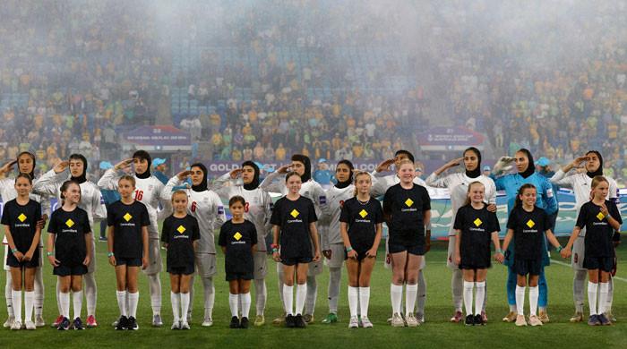 Iran players salute and sing national anthem at Women’s Asian Cup